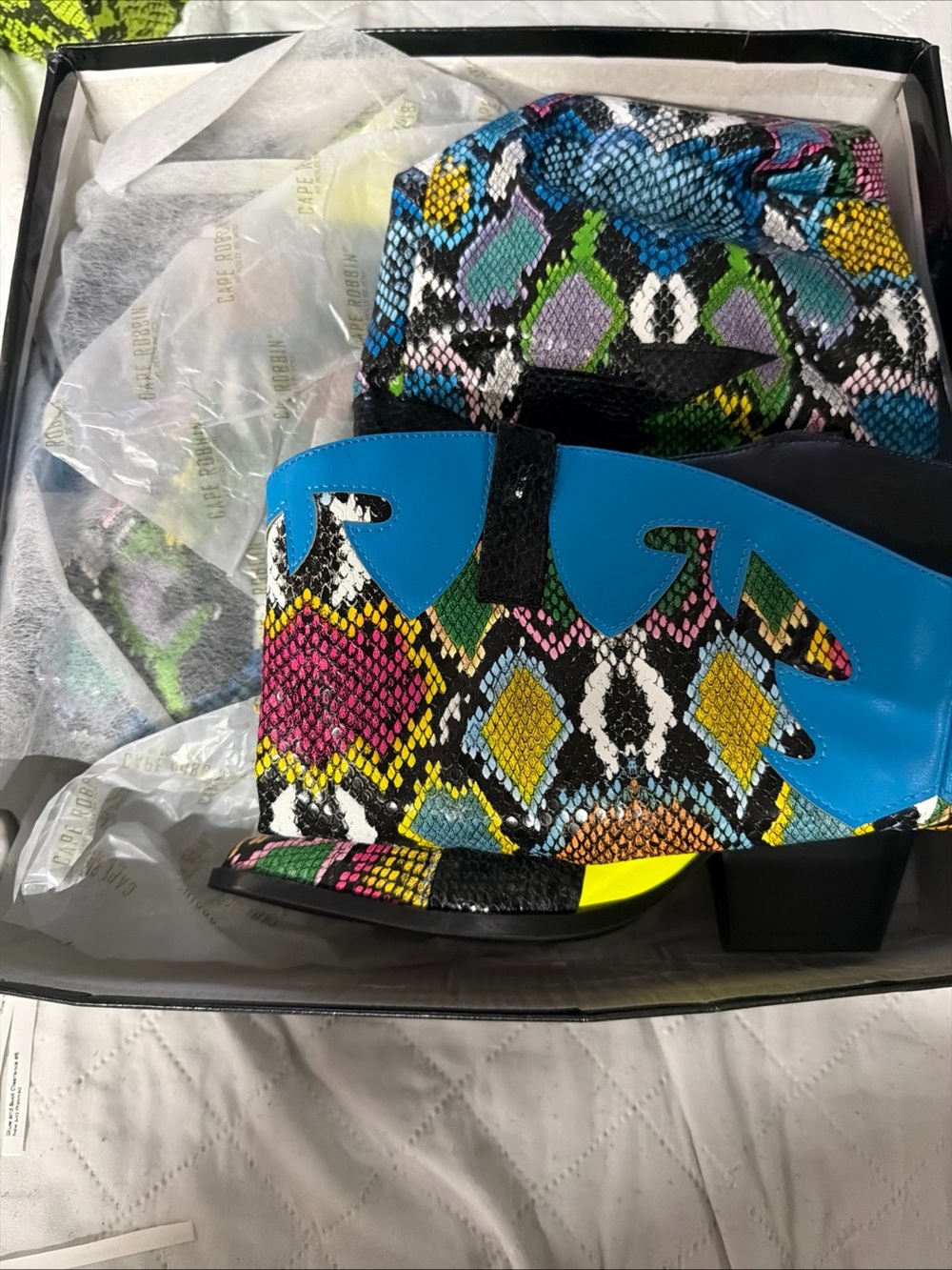 Cape Robbin size 7.5 Multicolor Graphic Knee-High Wedge Boots - Picture 7 of 9